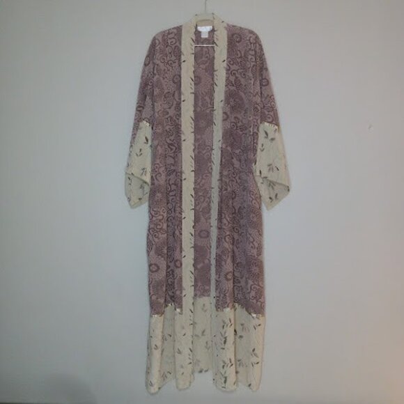 SOFT SURROUNDINGS Silk Open Front House Robe Floral Kimono Duster Boho Cover Up - Picture 13 of 13